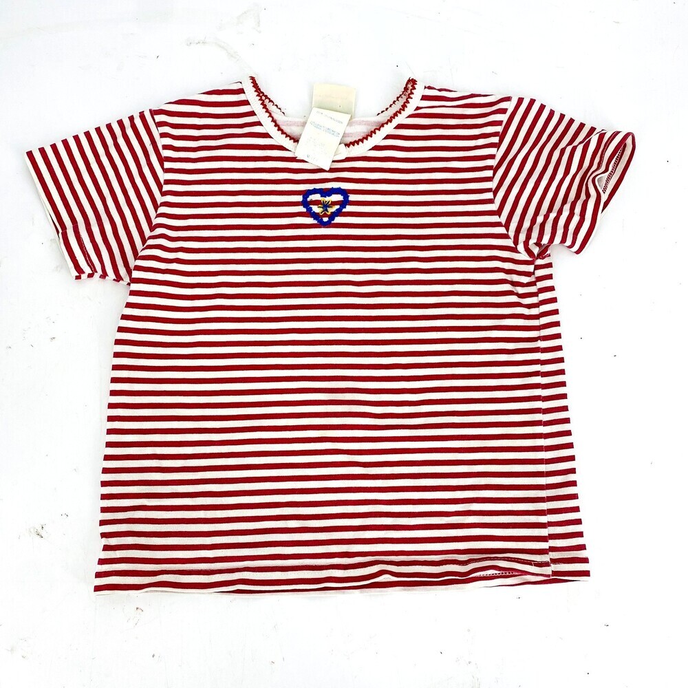 Vintage 1990’s New Moves Girl’s Red White Striped Tee Medium Made in USA